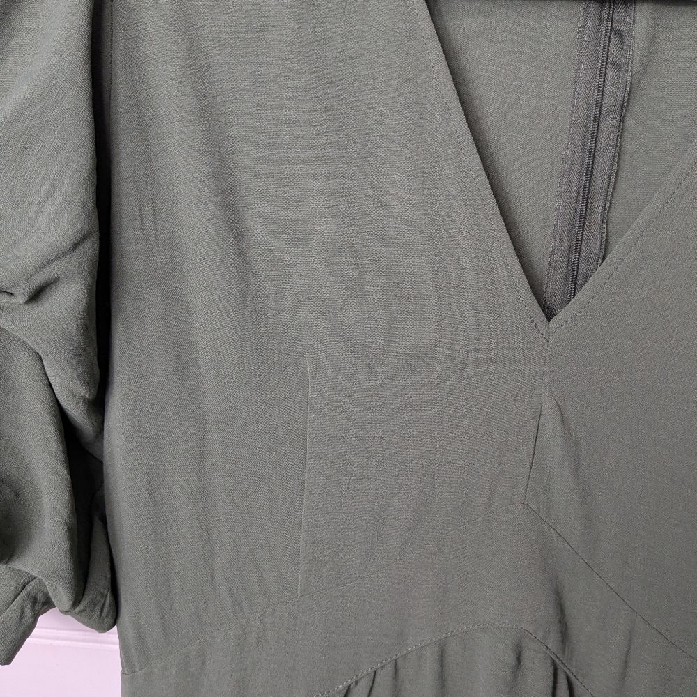 1. State Olive V-Neck Puff Short Sleeve Fit &Flare Dress L - Picture 10 of 12